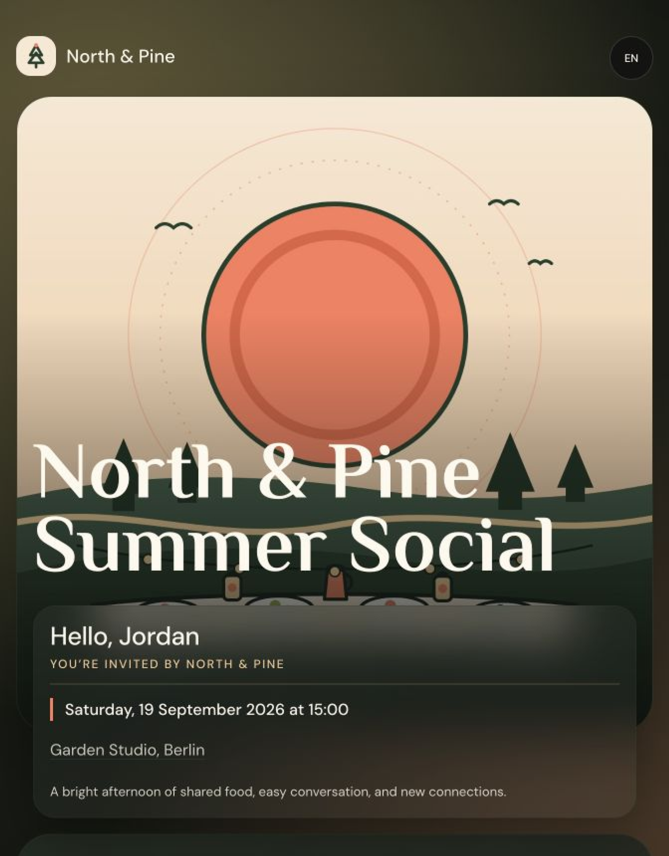 The same evening, in North & Pine's colours