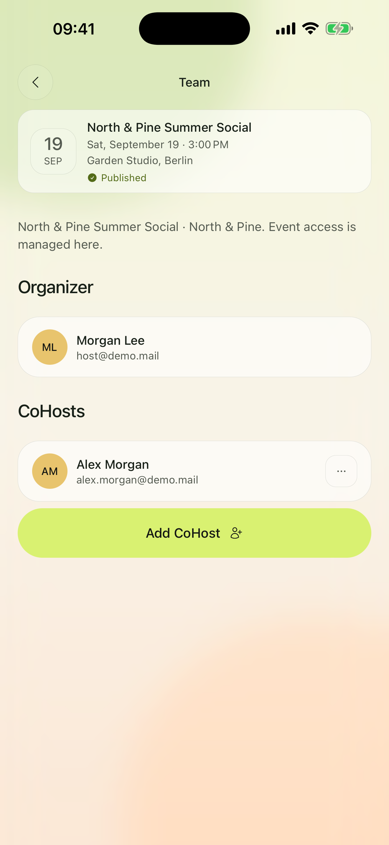 A co-host with clear event access