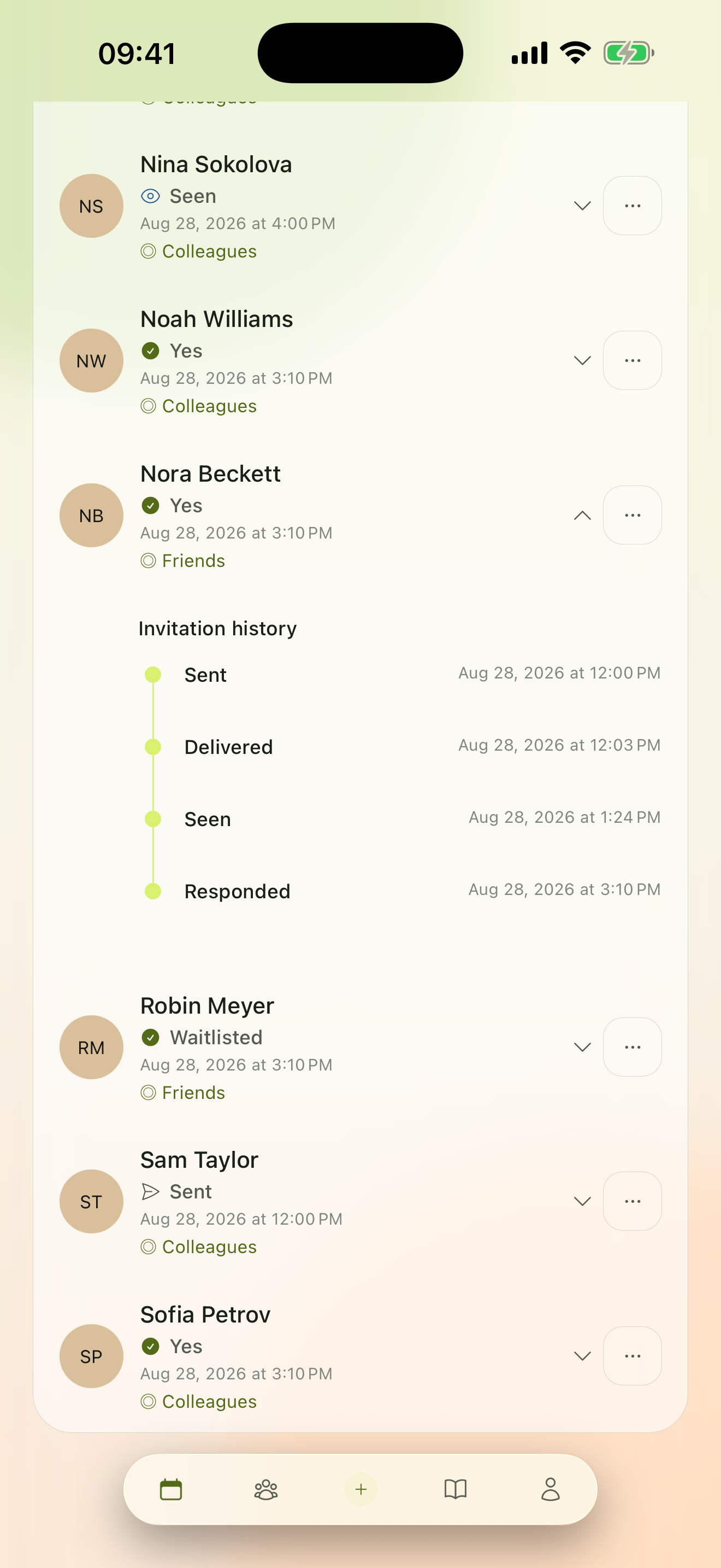 The guest list, inside the host app